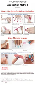 Detailed user guide for applying and removing press-on nails with glue or adhesive tabs