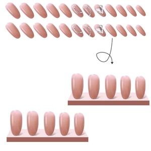 Pink almond press-on nails with heart-shaped rhinestones, 24-piece professional set