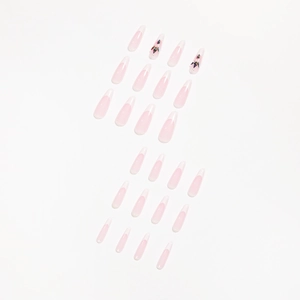 French tip press-on nails set with long almond shape and crystal butterfly accents
