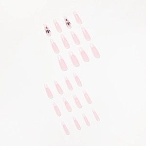 24pcs French gradient pink press-on nails in coffin shape with colorful rhinestones