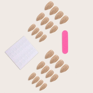 24-teiliges goldenes Glitzer-Mandel-Nagelset mit Klebelaschen und Nagelfeilen-Set