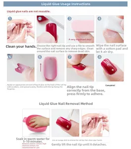 Instruction manual for liquid glue application and removal of press-on nails