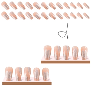 Silver glitter gradient press-on nails in medium trapezoid shape with nude base