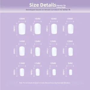 Size chart detail for medium square press-on nails featuring 12 sizes and 24 pieces set