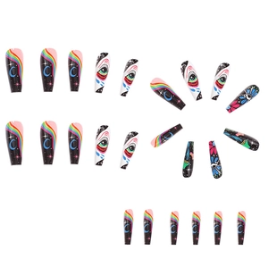 Star and moon cartoon press-on nails set with psychedelic eyes and mushroom motifs