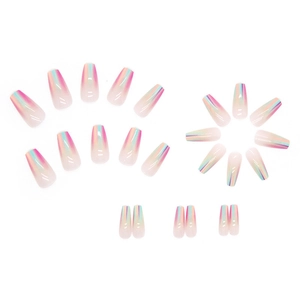 Laser gradient pink and blue coffin press-on nails with shiny holographic finish