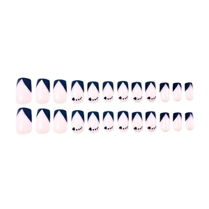Detail of 24pcs medium long french press-on nails with heart design in blue and pink