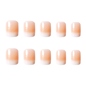 Short square French gradient press-on nails in natural nude and milky white colors