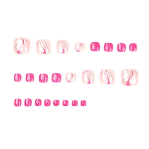 24pcs press-on toenails featuring vibrant pink and abstract marble wave pattern designs