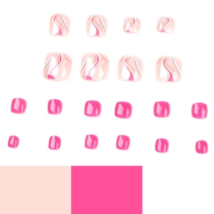 Pink and rose red press-on toe nails set with elegant swirl line art design