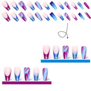 French blue purple gradient press-on nails set in coffin shape with glitter accents