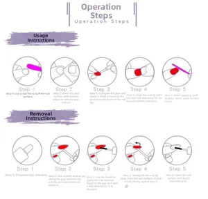 Guide for applying and removing press-on nails with glue, file, and alcohol pad kit