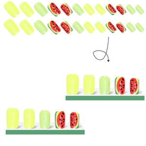 Fluorescent watermelon press on nails 24pcs medium square neon green false nail set