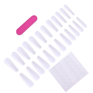 Set di unghie finte bianche lunghe a ballerina con adesivi e lima rosa