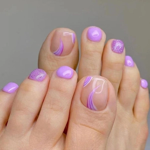 Faux Ongles De Pieds À Presser Violets Paillettes Motif Marbré Ongles De Pieds Carrés Décoration De Pieds À La Mode