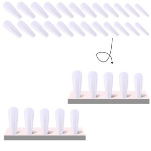Unghie finte lunghe bianco latte lucido a forma di bara con supporto per display