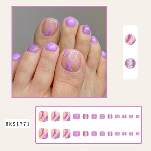 Faux ongles d'orteils violets pailletés et marbrés ensemble complet de 24 pièces
