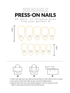 Size guide for blue purple press-on nails with measurement instructions and 12 sizes