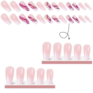 Purple marble press-on nails with gold foil accents and soft pink gradient design
