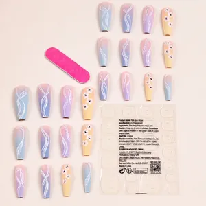 French camellia gradient press-on nails set with 24 pieces and manicure glue