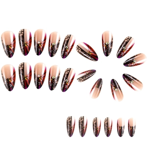 Medium almond press-on nails featuring butterfly wings, roses, and sparkling rhinestones