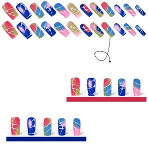 Medium long square press-on nails with colorful abstract flow marble textures
