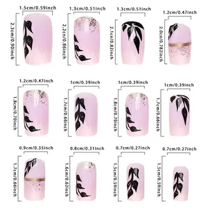 Size chart showing 12 different nail sizes for gold leaf pattern press-on nails