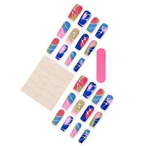 Colorful gradient long square press-on nails set with jelly glue and nail file kit