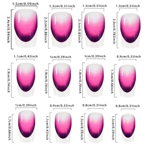 Size chart for 24pcs purple gradient French press-on nails with various dimensions