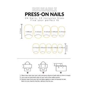 Size chart for 24pcs press-on nails with 12 sizes from 0.472 to 0.71 inch length
