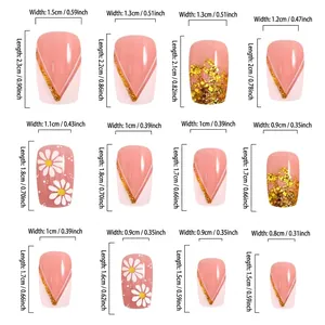 Size chart for daisy press-on nails with 12 pieces in cm and inch dimensions