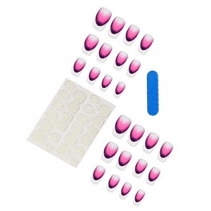 French gradient press-on nails set with 24 pieces in purple, pink, and white finish