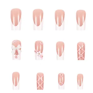 Size chart for 3D bow and camellia press-on nails with measurements in cm and inches