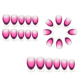 French gradient purple to white press-on nails set with glossy square finish 24pcs