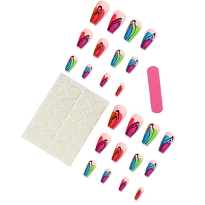 Colorful hand-painted graffiti press-on nails set with long coffin shape ballerina style
