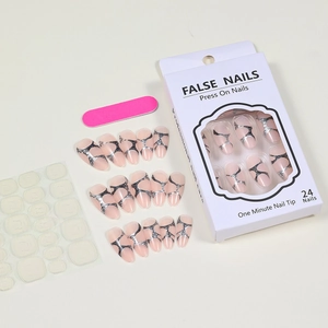 Silver leopard pattern almond press-on nails set with tools in display packaging
