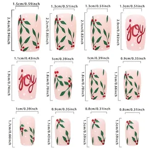 Guida alle taglie per unghie finte opache con motivi a foglia e scritta artistica Joy