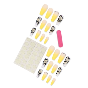 Yellow gradient press-on nails set with butterfly designs and rhinestones kit