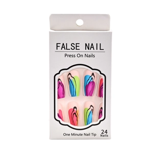 Colorful hand-painted graffiti press on nails with 24 pieces in a white window gift box