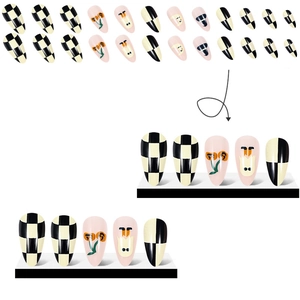 Halloween checkerboard ghost and cherry press-on nails in long almond shape