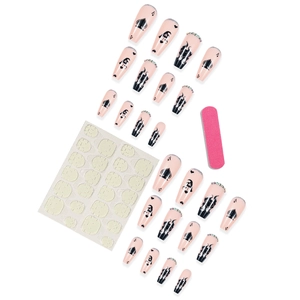 Faux ongles cercueil longs avec motif as de cœur et strass sur base nude