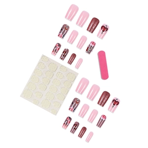 Sparkly rose and heart press-on nail kit with pink glitter flakes and tools