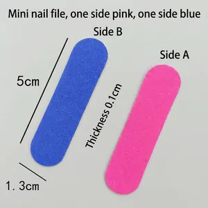 Mini dual-sided nail file in pink and blue colors measuring 5cm length for travel