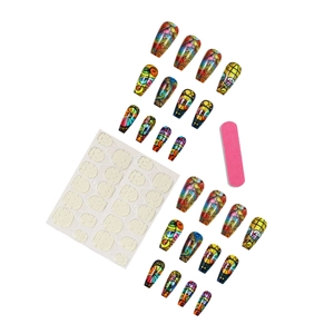 Set unghie finte stile Barcellona con motivi artistici astratti fluidi e kit accessori