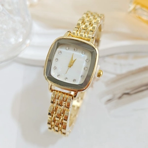 Luxury Women Quartz Watch Square Dial Alloy Bracelet Rhinestone Markers MOP Texture Dial Fashion Wristwatch