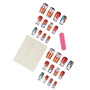 Abstract colorful press-on nails set with medium long square false nail tips and tools