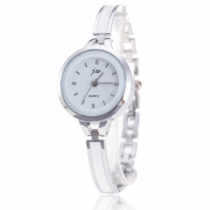 Elegant silver and white ladies quartz watch with a minimalist dial and chain link bracelet