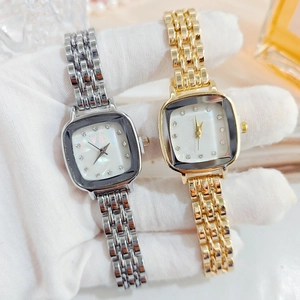 Elegant square dial ladies watch with diamond markers and silver metal bracelet strap