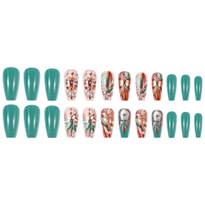 Faux ongles 3D en relief avec motifs papillons et fleurs, forme trapèze long, lot de 24