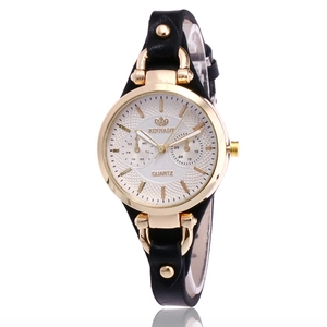 Women Quartz Watch Alloy Case Faux Leather Strap Round Analog Dial Decorative Subdials Casual Fashion Retro Elegant